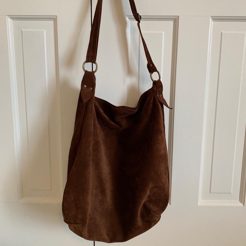 Handmade Cognac Suede Hobo Bag with Leather Belt